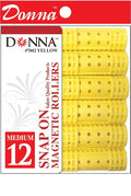 DONNA Snap-On Magnetic Rollers 0.5"(D), Small (14-Pack) – Vented Wet-Set Hair Rollers with Snap Caps – No Pins Needed, Fast Drying, Long-Lasting Curls & Volume (YELLOW MEDIUM, ROLLER)