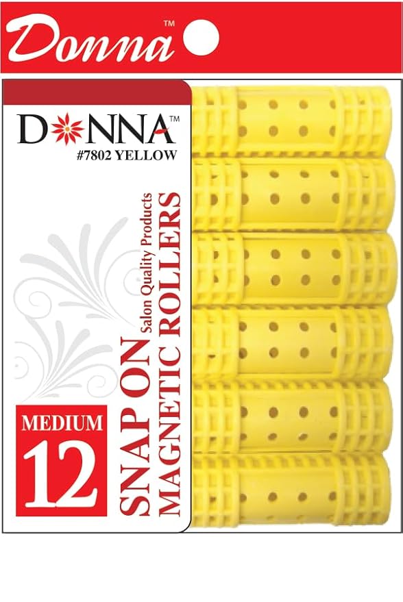 DONNA Snap-On Magnetic Rollers 0.5"(D), Small (14-Pack) – Vented Wet-Set Hair Rollers with Snap Caps – No Pins Needed, Fast Drying, Long-Lasting Curls & Volume (YELLOW MEDIUM, ROLLER)