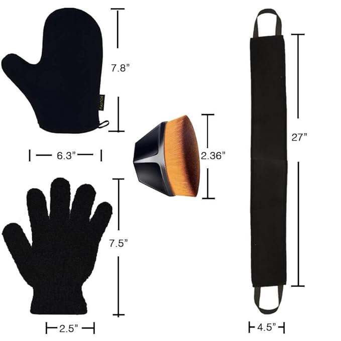 4Pack Self Tanning Mitt Set, 1 Self Tan Mitt, 1 Self Tanner Lotion Back Applicator, 1 Self Face Tanning Brush, 1 Exfoliating Glove, Self Tan Kit (4pack tanning applicator)