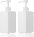 450ml (15.2oz) Pump Bottle Dispenser Jansburg 2Pack Refillable Square Plastic Lotion Dispenser Empty Lotion Pump Bottle for Essential Oil Soap Lotion Shampoo, Bathroom/Kitchen/Travel White
