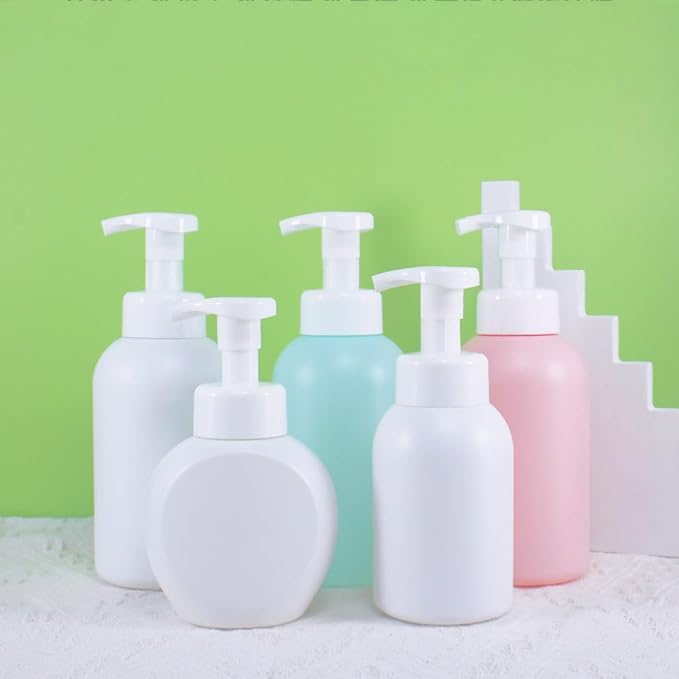 Plastic Foaming Hand Soap Dispenser,Toddler Bar Soap Cute Kids Dispenser for Bathroom Refillable Pump Bottles for Kitchen Liquid Shampoo Body Wash 10oz 300ml (1, White)
