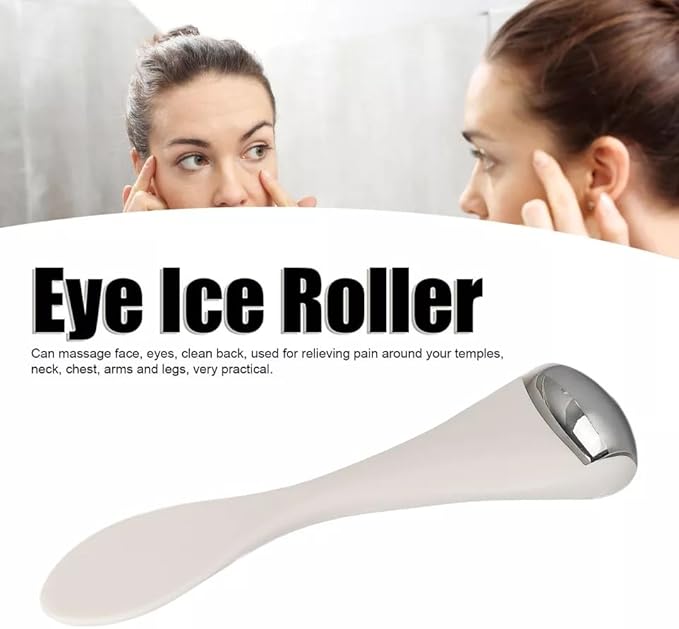 Mini Eye Face Rollers Massager 304 Stainless Steel Ice Silicone Roller for Relief Pain Skincare Facial Women Girl Gift (White Color)