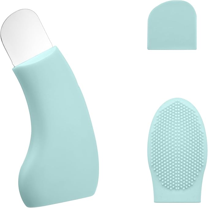 Blackhead Remover Tool, Stainless Steel Facial Scraper Tool Black Head Extractor with Silicone Brush Dust Cover Pore Skin Spatula for Women Men Nose Face Sebum Cleaner(Green)