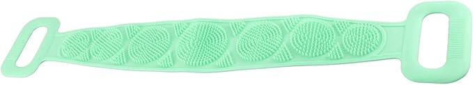 Silicone Back Scrubber Strap Double Sided Exfoliating Bath Shower Cleaning Belt Ergonomic Design for Men Women Kids Elderly Soft Dense Brush Hair Body Massage Tool (Green)