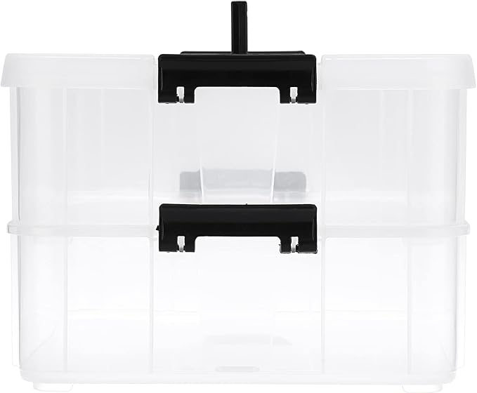 BTSKY 2 Layer Stack & Carry Box, Plastic Multipurpose Portable Storage Container Box Handled Organizer Storage Box for Organizing Stationery, Sewing, Art Craft, Jewelry and Beauty Supplies Black