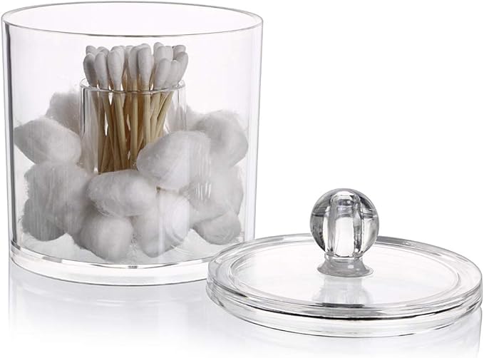 Hipiwe Cotton Ball and Swab Organizer with Lid Apothecary Acrylic Jar Makeup Qtip Organizer Bathroom Storage Canister Jar for Cotton Rounds Pads Q-tips Holder