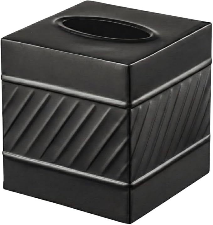 Monarch Abode Tissue Box Cover Square – Handcrafted Wave Embossed Black Metal Tissue Holder Box for Bathroom Accessory, Aesthetic Decorative Facial Napkin Cube for Modern Home Decor