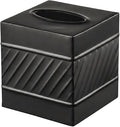 Monarch Abode Tissue Box Cover Square – Handcrafted Wave Embossed Black Metal Tissue Holder Box for Bathroom Accessory, Aesthetic Decorative Facial Napkin Cube for Modern Home Decor