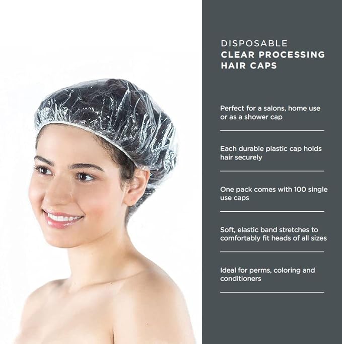 Diane Disposable Clear Processing Hair Caps, For Salons, DIY, Conditioning, Dyeing, Hair Treatments (100 Count (Pack of 1))