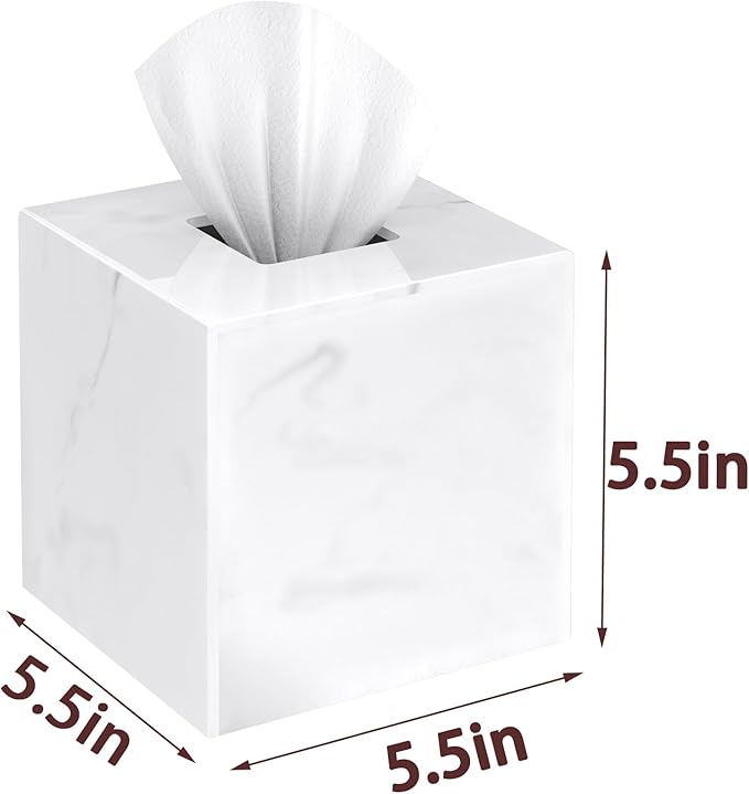 SILUT Tissue Box Cover Square, Marble Texture Tissue Box Holder, Decorative Tissue Holder for Bathroom, Kitchen, Vanity, Modern Tissues Organizer