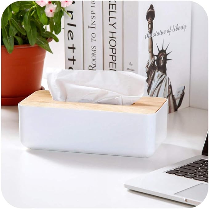Wooden Rectangular Tissue Box Holder for Storage on Bathroom Vanity, Countertop, Bedroom Dresser (Medium, 10.2x5.1x3.3 inch)