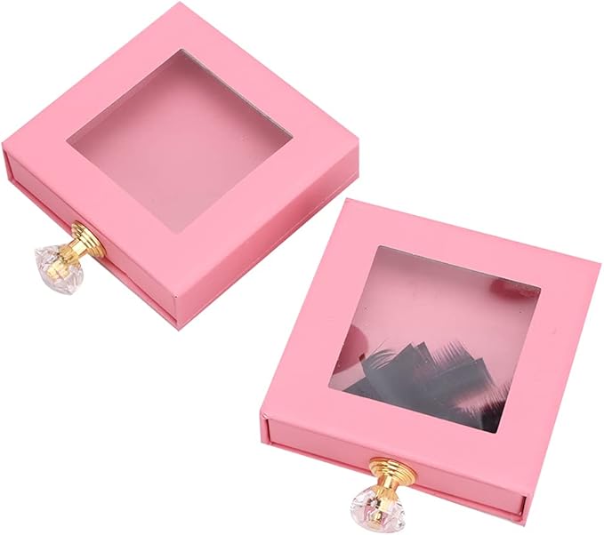 False Eyelashes Storage Box Quadrate Window False Eye Lashes Drawer Organizer Case for Makeup Lovers Travelers Pink Green Gold 2pcs
