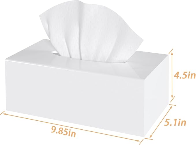 SILUT Acrylic Tissue Box Cover, Tissue Box Cover Rectangle, Modern Tissue Box Holder, Facial Tissue Cover for Bathroom, Kitchen Office Hotel - Shiny White