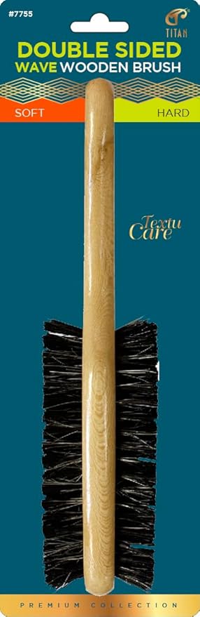 Titan Double Sided Hair Brush Two Sided Wooden Club Wave Brush with Soft and Hard Bristles for Men, 360 Waves and Beard Grooming, Natural Wood Handle