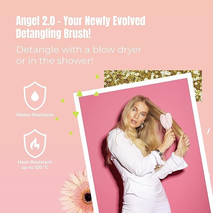 Tangle Angel Detangling Hair Brush for Women - Anti-Static Angel Wing Hair Brush for Wet&Dry Hair - Flexible Bristles Detangler Brush for Straight, Wavy&Curly Hair - Ideal Gift for Women -Black/Pink