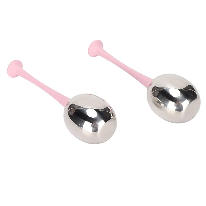 2-Piece Stainless Steel Facial Ice Ball Set - Soothes Skin, Reduces Puffiness & Eliminates Fine Lines, a Skincare Essential, Portable Design, 20ml Cooling Solution, Perfect (Pink Handle)
