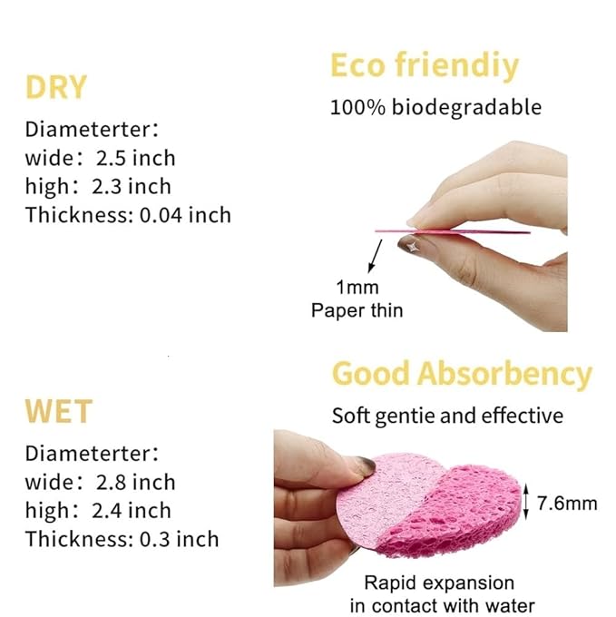10 Count Compressed Facial Sponges 100% Natural Cellulose Sponge for Facial Cleansing Exfoliating Mask Makeup Removal Reusable Cosmetic Spa Sponges Face Washing Sponge Pads for Estheticians
