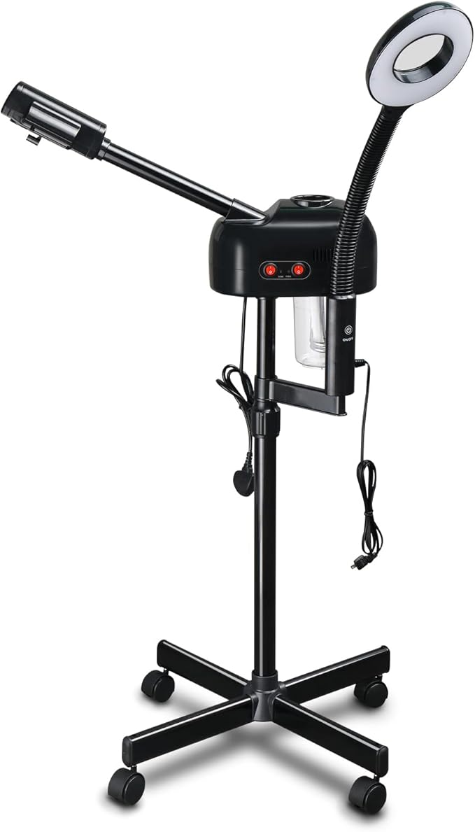 Professional Facial Steamer On Wheels, 2 in 1 Facial Steamer with 3X Magnifying Lamp, Esthetician Steamer Face Spa Mist Steam for Home Beauty Salon, Personal Skin Care Deep Cleaning