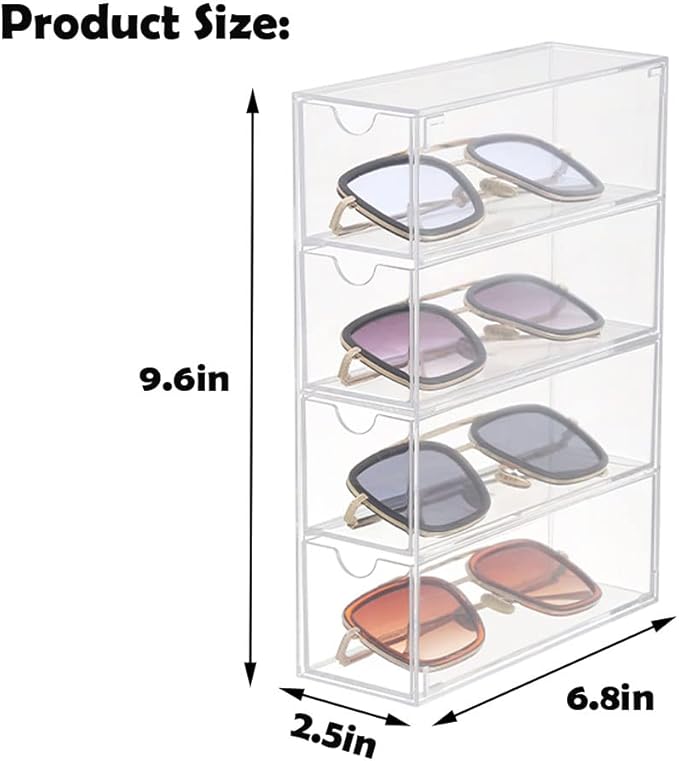 Sunglass Storage Box, Acrylic Eyeglass Organizer, Make-up Storage Drawer Tray, Jewelry Trays, Type Strong Load-bearing Easy Access 4-Layer Transparent Visual Sunglasses Case Home Office Using