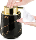 Marble Foam Soap Dispenser for Bathroom, Chic Ceramic Bottle, Gold Soap Dispenser Pump (Black)