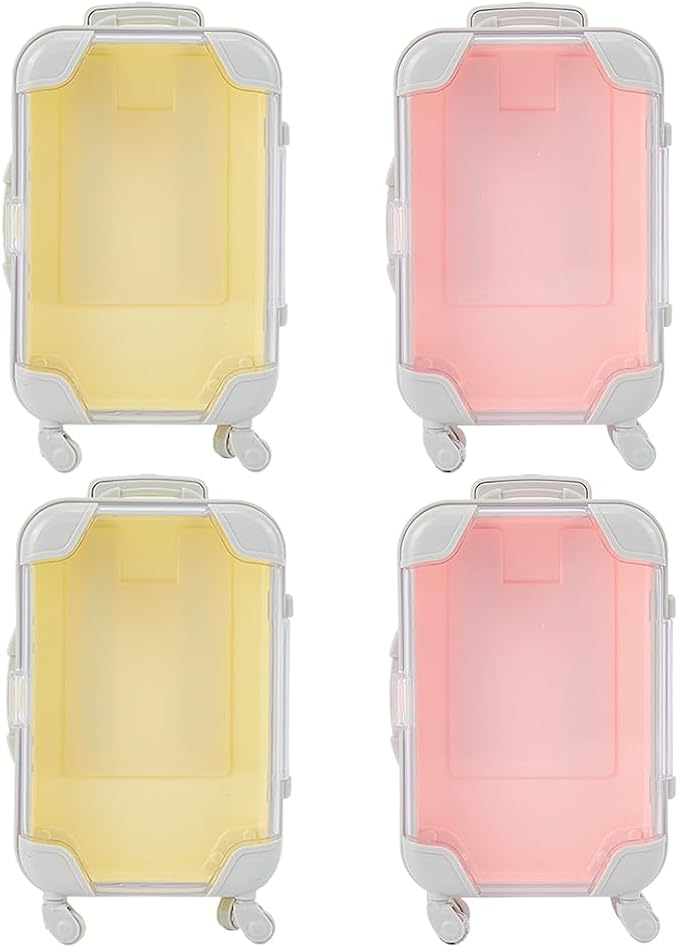 4Pcs 2 Colours Mini Suitcase Candy Boxes Plastic Suitcase Gift Box Eyelash Storage Organizer Luggage Empty False Lash Packaging Party Favor Case for Eyelashes Makeup Travel Accessories Women
