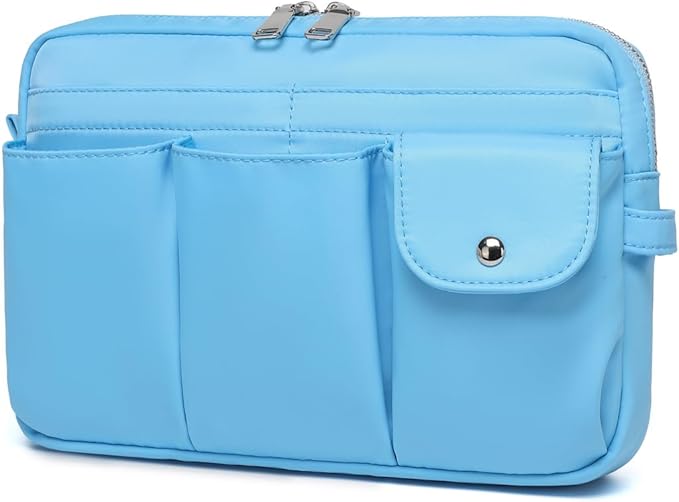 Storage Bag-arge Cosmetic Bag for Women Travel Makeup Bag Zip Up Bag Pure Cotton Canvas Can be Suspended (Sky Blue)