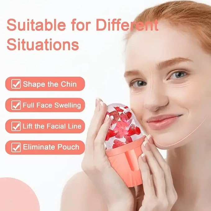 Silicone Ice Roller Globes for Face and Under Eyes with Stainless Steel Gua Sha Tool, Reusable Cooling Facial Massage Wand Set for Puffiness, Sculpting and Skin Refreshing