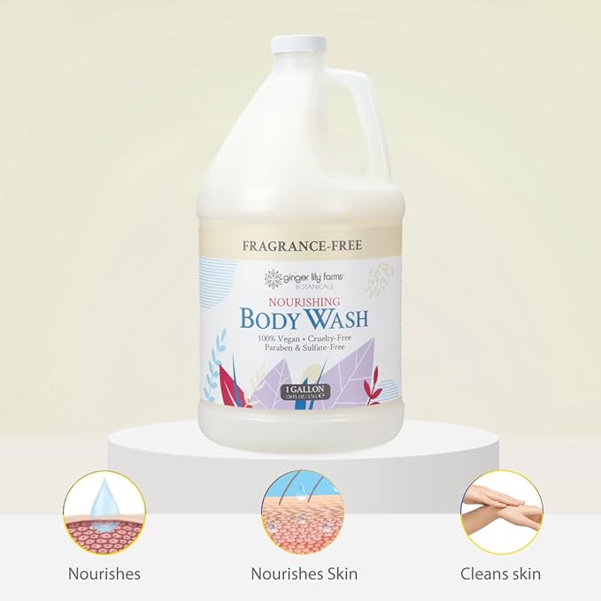 Ginger Lily Farms Botanicals Nourishing Body Wash, 100% Vegan & Cruelty-Free, Fragrance Free, 1 Gallon Refill (Pack of 4)