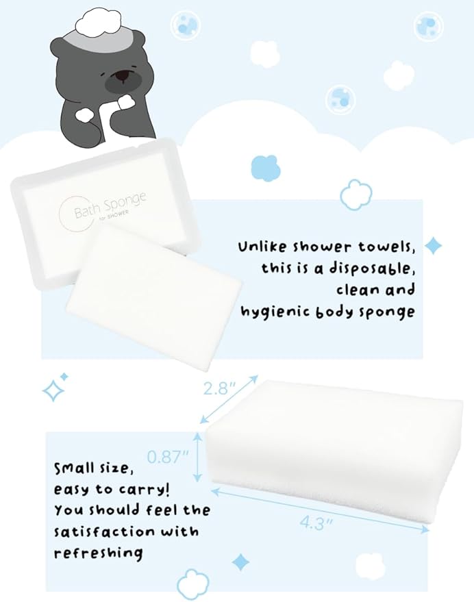 Disposable Bath Sponge White 24Pack / Easy to Carry Anytime, Anywhere/Travel, Camping, Clean Shower Supplies