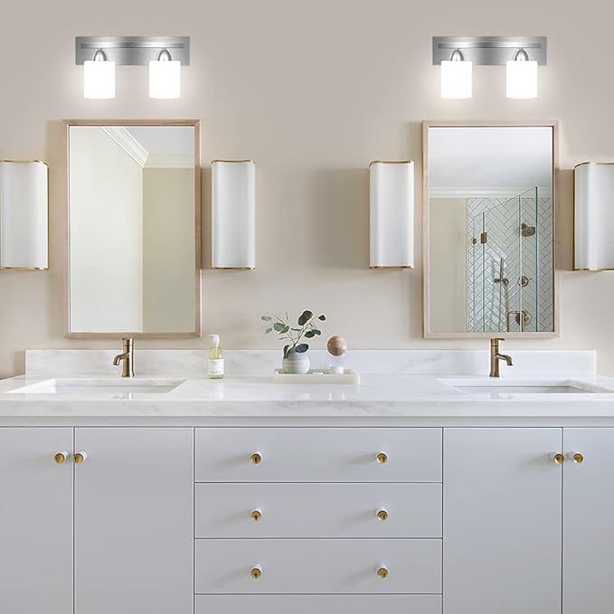 PARTPHONER - Bathroom Vanity Light Fixture - Over Mirror - Modern Glass Shade - Brushed Nickel, E26 Base, 2-Light