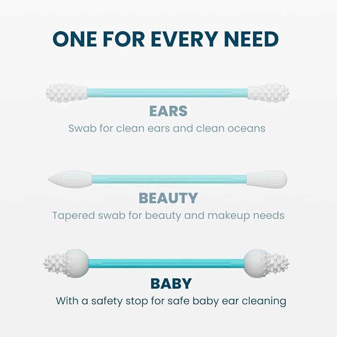 LastSwab® Reusable Cotton Safety Swabs for Baby Ear Cleaning - The Sustainable and Sanitary Alternative to Single-Use Q Tips - Easy to Clean and Zero Waste - Convenient Travel Case Holder