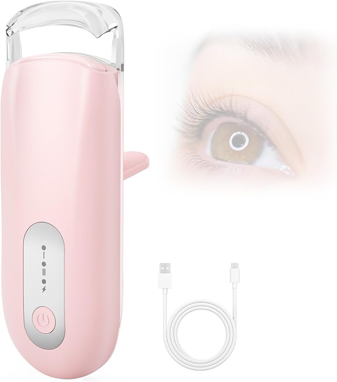 Visible Heated Eyelash Curler, Rechargeable Electric Eyelash Curlers 10S Fast Heat, Safe Anti-Burn Mini Heat Eye Lash Curler 24Hrs Long Lasting Natural C Curl Lashes (Pink)