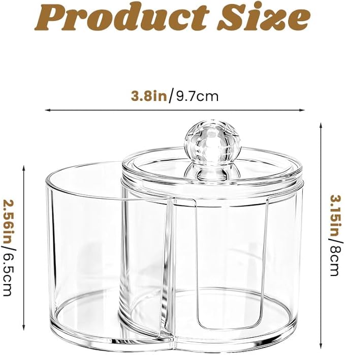 Qtip Holder Dispenser,Dual-Compartment Cotton Swab & Cotton Pad Organizer with Removable Dustproo-f Lid,Compact Countertop Storage Container(Clear)