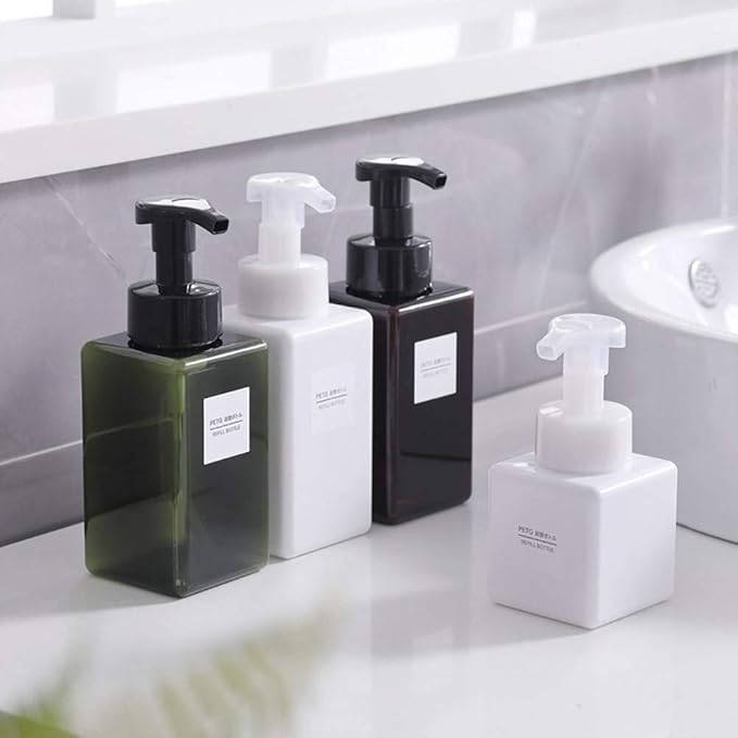 UUJOLY Foaming Soap Dispenser, 450ml (15oz) Refillable Pump Bottle Plastic for Liquid Soap, Shampoo, Body Wash (2 Pcs) (Green)