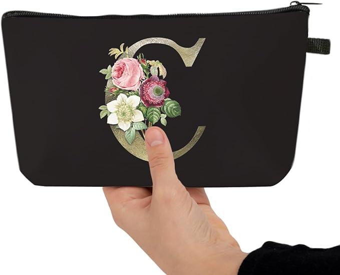 Deanfun Makeup Bag, Bride Bridesmaid A-Z Make Up Bag, Small Personalized Initial Letter 3D Printings Waterproof Cosmetic Bags for Women (C)