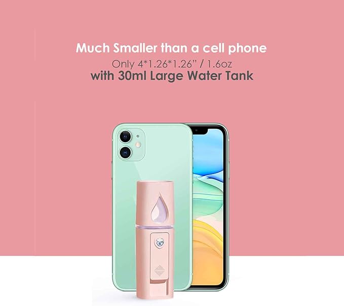 GIVERARE 2 Pack Nano Facial Steamer, Handy Mini Mister with Mirror, USB Rechargeable Mist Sprayer, Visual Water Tank Moisturizing&Hydrating for Face, Makeup, Skin Care, Eyelash Extensions-Pink