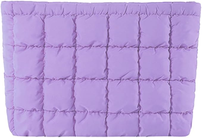 Puffy Quilted Makeup Bag for Women, Cosmetic Bag, Travel Toiletry Organizer Pouch Clutch (purple)