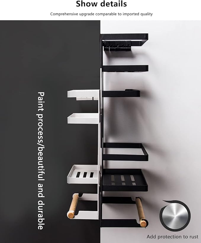 Multi-Layer Magnet Rack, Refrigerator Racks Bathroom Countertop Storage Shelf Cosmetic Organizer Holder Kitchen Spice Rack, Decorative Storage,Black