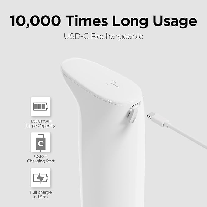 mooas Automatic Foaming Soap Dispenser Milky Touchless Foaming Hand Soap Dispenser, USB Rechargeable Electric Sensor Auto Foam Soap Dipsenser for Bathroom Kitchen Dish Wash Commercial 10.8oz (Ivory)