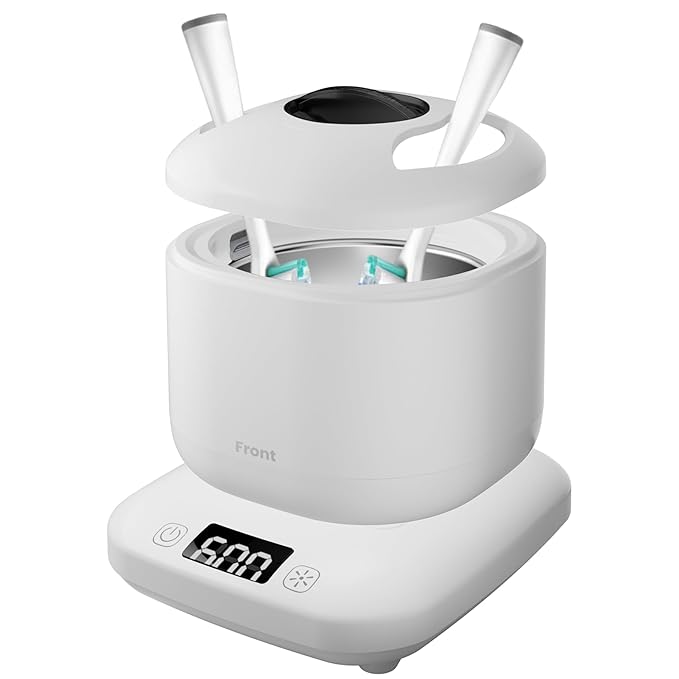 Portable Ultrasonic Retainer Cleaner, 42kHz High-Frequency, 4 Modes, IPX7 Waterproof Detachable Tank SUS304 Stainless Steel for Travel & Home Use, Fits Full Dentures
