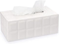 Sumnacon Rectangular Leather Tissue Box Cover - Stylish Tissue Box Holder with Magnetic Bottom, Decorative PU Tissue Box for Vanity Dresser Night Stand Table Countertop Home Office Car,Grid White