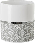 Creative Scents Mirror Damask Small Bathroom Trash Can 1.58 Gal / 6L - Decorative Oval White and Gray Waste Basket - Durable Bathroom Wastebasket - Waste Bin for Powder Room Or Bedroom