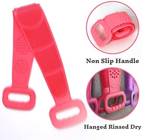 Silicone Back Scrubber Belt (28 inch) Pink – Extra Long-Double-Sided Bath Scrub Strap Gently Massages and Exfoliates Skin - Shower Back Scrubber - Back Washer for Shower Men & Women - Back Exfoliator