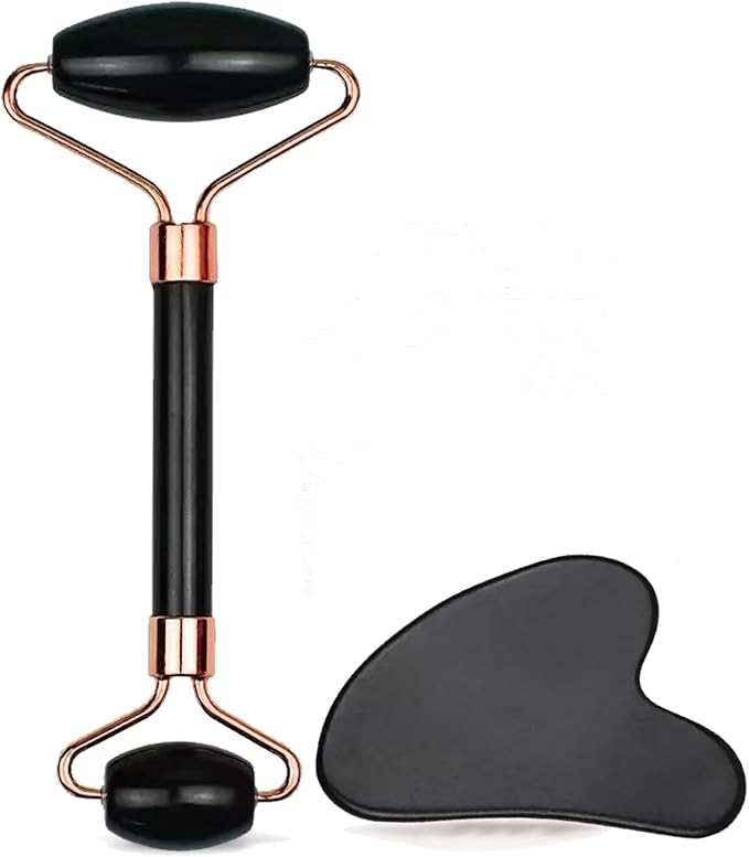 Gua Sha Facial Massage Tool and Roller Set, Facial Massager for Face, Neck, Arms, Eyes, Reduce Puffiness, Improve Wrinkles, Daily Self-Care Gift for Men and Women Emerald Green Pink White