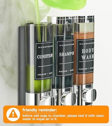 Shower Soap Dispenser Wall Mounted No Drill Shampoo Dispenser for Shower Wall Shampoo and Conditioner Dispenser Bathroom Hotel 3 * 300ml Chrome Self