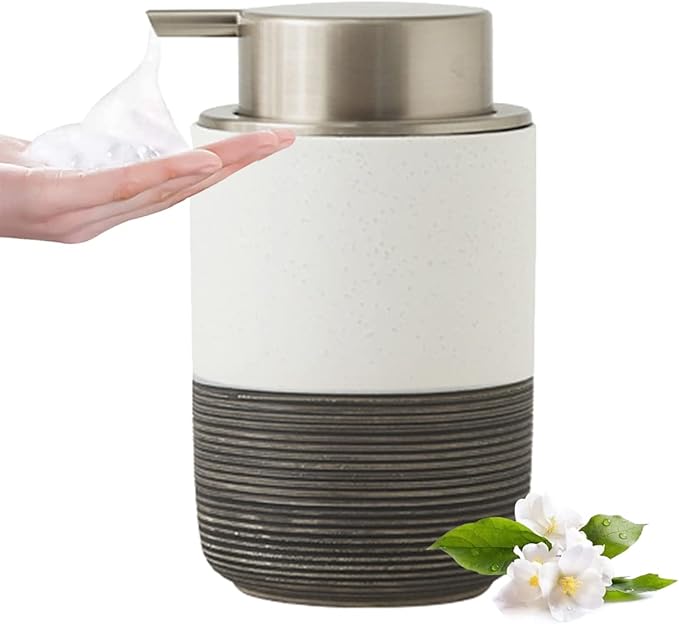 Ceramic Foam Hand Soap Dispenser, 12Oz Countertop Lotion Dispensers for Bathroom with Easy-to-Press Pump, Refillable Liquid Lotion Hand Soap Dispenser, Dish Soap Dispenser for Kitchen