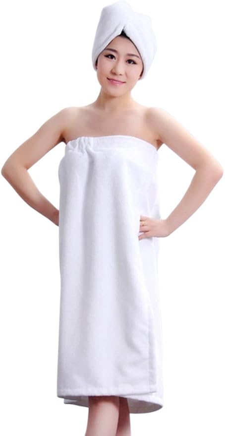 FakeFace Women Absorbent Microfiber Bath Towel Body Wrap Set Gym Spa Robe Dry Hair Cap Beach Pool Shower Dress Towel Cover up
