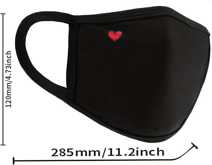 Pack 8 Black Cloth Dust Mouth Mask - Heart Covering All Cotton - Reusable Washable Comfy Breathable Material