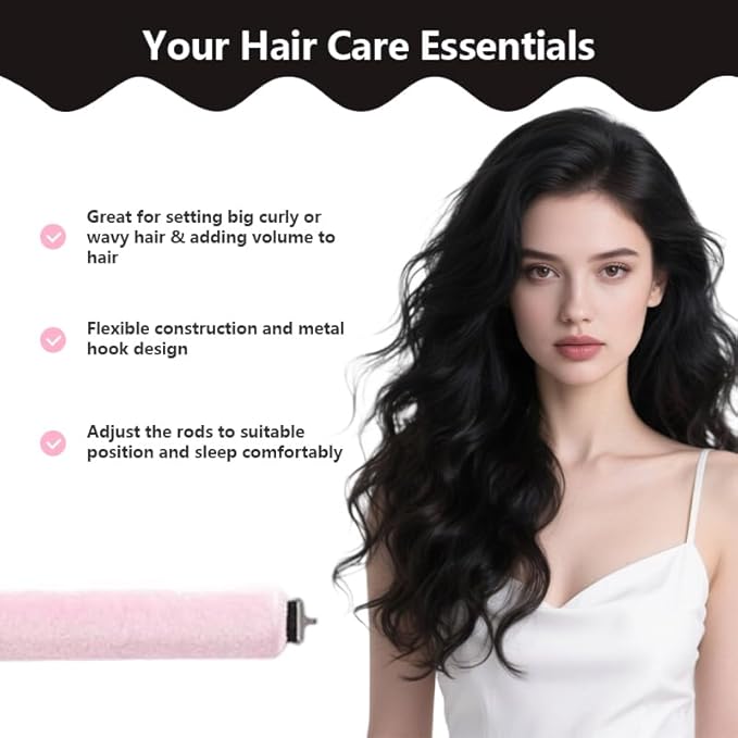 Heatless Curls Overnight Set of 3 with 1 Scarf - Heatless Hair Curler, Overnight Blowout Rods for Blowout Look Long Hair (Pink)