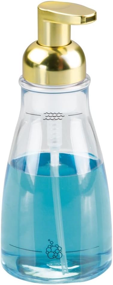 InterDesign Foaming Soap Dispenser Pump, for Kitchen or Bathroom Vanities - Clear/Gold Brass